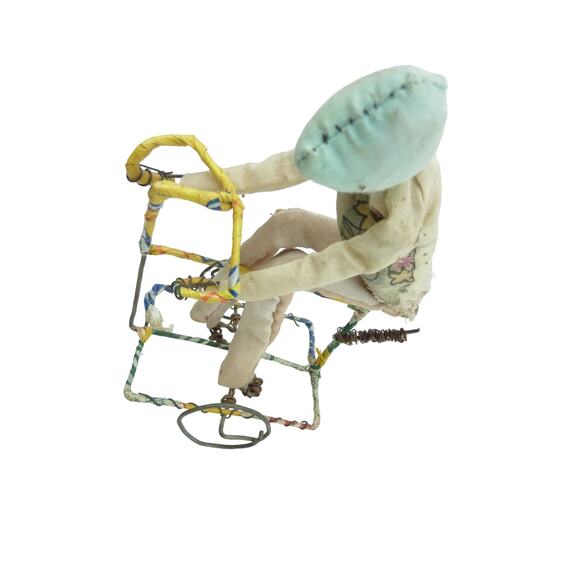 Vintage Handmade African Push Toy Man on Bike - Picture 4 of 7
